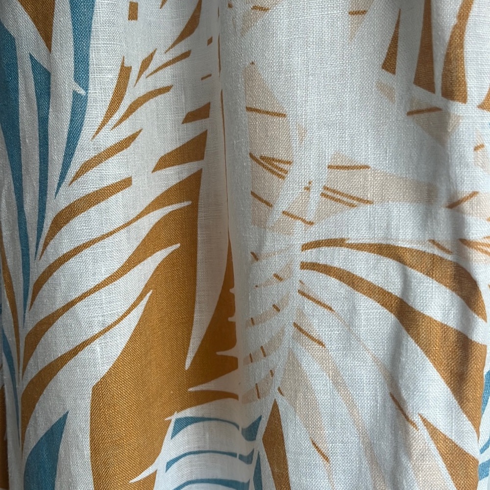 Cynthia Rowley White Wide-Leg Tropical Print Pants with Blue & Mustard Leaves - Picture 3 of 6